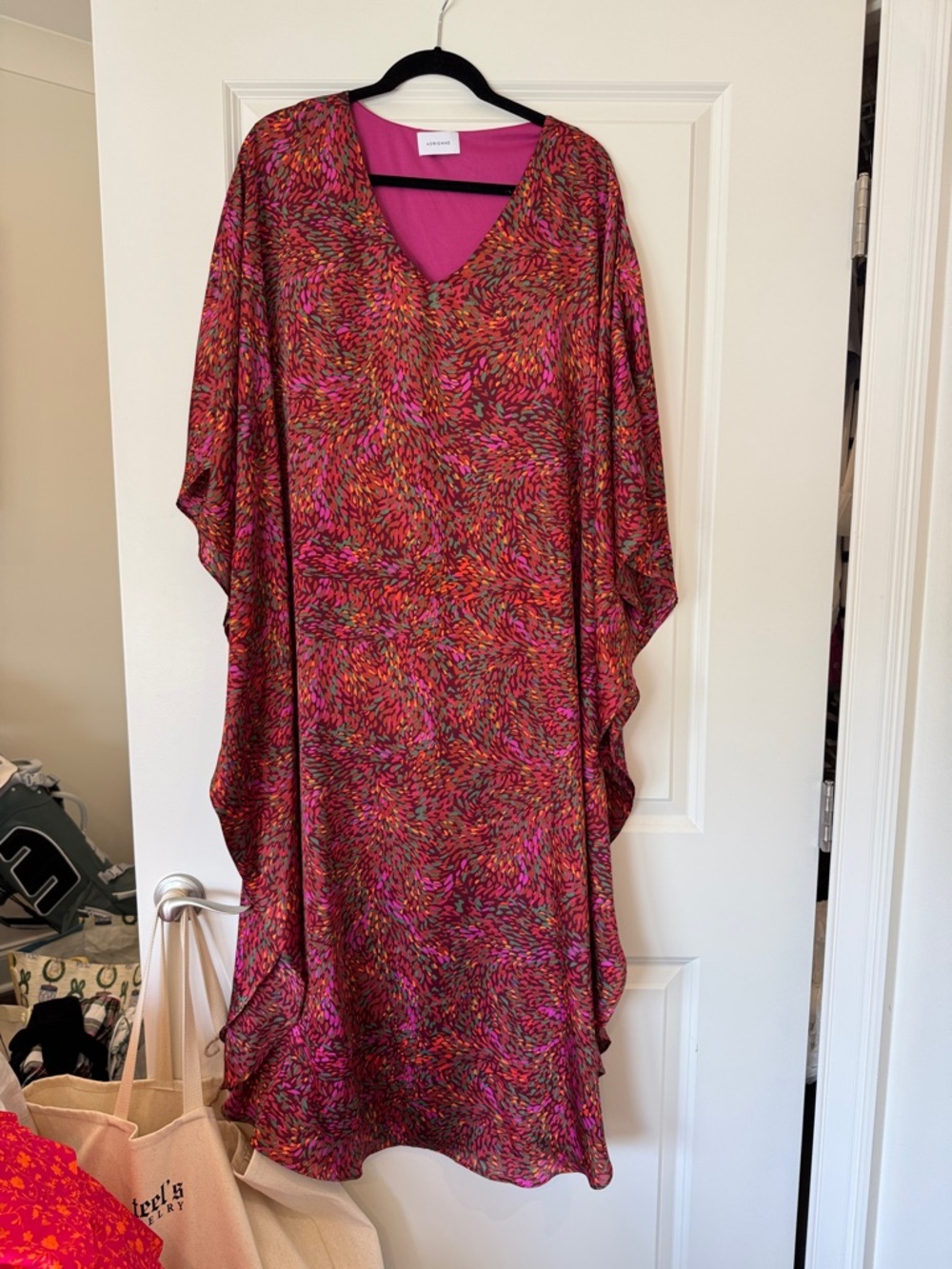 Adrienne Fuchsia Multicolor V-Neck kaftan Maxi Dress